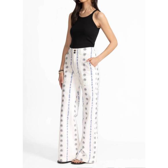 NEW JOHNNY WAS wide leg embroidered trouser in white